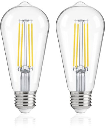 FLSNT Outdoor Light Sensor Dusk to Dawn Light Bulbs 60W Equivalent, 7W ST64 LED Edison Screw Bulb, Automatic On/Off, 5000K Daylight White 806LM, Security Bulbs for Garage, Backyard, Balcony, Pack of 2