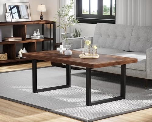 IBF Couchtisch Wohnzimmertisch Schlichter Industrieller Beistelltisch Rechteckiger Couchtisch Holz Kaffeetisch Mitteltisch für Schlafzimmer Büro Walnuss 120cm
