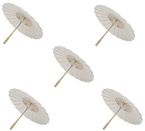 Tsudoku 5PièCes Papier Parasol 60Cm Parapluie de Plage Blanc DIY Parapluie Accessoires de Photographie pour Baby Shower Party Wedding