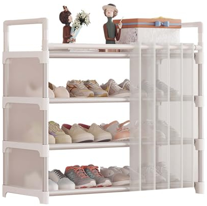 Ctpeng Schuhregal,4 Ebenen Schuhschrank,offener schuhregal weiß,für Schrank Flur Schlafzimmer Eingang Wohnzimmer(Kunststoff und Eisen,66×60×30cm