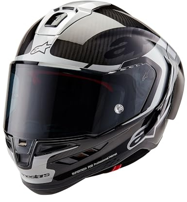 Alpinestars Race Helm Supertech R10 Element Motorradhelm Integralhelm Carbonhelm, BLACK CARBON SILVER, S
