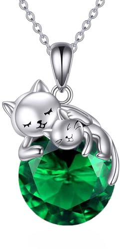 Vadmans Collana a forma di gatto in argento Sterling con ciondolo a forma di gatto con perle di quarzo rosa, regalo per donne amanti dei gatti, normal, Argento sterling, Nessuna pietra preziosa