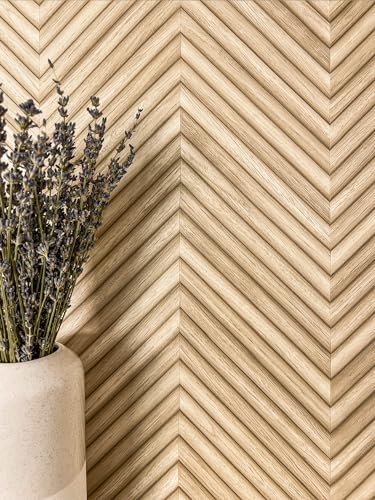 NEWROOM Papier peint Beige Bois Intissé - Moderne Sable Crème Panneaux Arêtes de poisson Boho