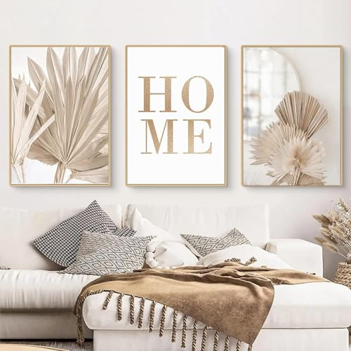 3-teiliges Leinwandbild Set,Moderne Boho Bilder Wohnzimmer Deko Schlafzimmer Wandbilder Beige Kunst Bild ohne Rahmen. (BXMY03, 3 * 50x70cm)