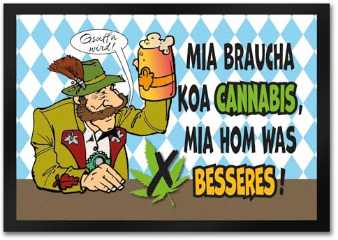 speecheese Bier statt Gras Biertrinker Fußmatte in 35x50 cm mit Spruch Gsuffa Wird! Witzige Fußmatte in 35x50 cm für Bayer Bierfans - Maß statt Joint Bierkrug über Cannabispflanze