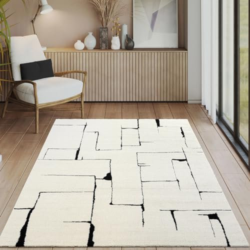 the carpet Everest - moderner Kurzflor Teppich Wohnzimmer Schlafzimmer mit Hoch-Tief-Effekt, 3D Effekt, hohe Flordichte und angenehm weich, Creme, 160 x 230 cm