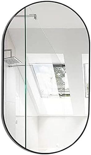 Moderner Badezimmerspiegel mit schwarzem Metallrahmen, an der Wand montierter Dekorspiegel, ovaler Spiegel, Kosmetikspiegel für Badezimmer, Eingangsbereich, Wohnzimmer, schwarz, 40 x 70 cm