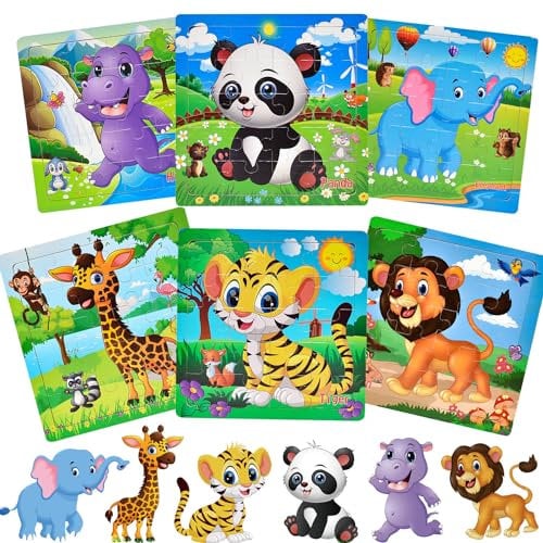 Wooden Jigsaw Puzzles for Kids 3-6 Year Old 20 Piece Colorful Wooden Puzzles for Toddler Children Learning Educational Puzzles Toys for Boys and Girls Set for Kids 3 4 5 6 Year Old,6 Puzzles