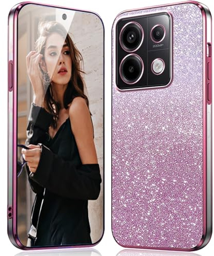 DESSEN Cover per Xiaomi Redmi Note 13 Pro 5G / Poco X6 5G Glitter - Trasparente Morbida Silicone Custodia Antiurto Protezione Case con Bordo Placcato e Carta Glitter, Rosa