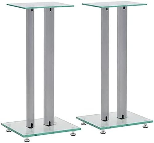 Home Products-Speaker Stands 2 Pcs Tempered Glass 2 Pillars Design Silver