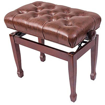 TAIYUESHAN Klavierhocker aus Kunstleder Deluxe Solo-Klavierbank, höhenverstellbarer Klavierhocker mit eleganten Hufeisenbeinen und Massivholzrahmen, 55 x 34 x 47–57 cm, Braun, Teak, Mahagoni