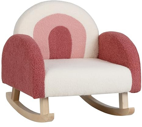 DREAMADE Kindersessel, Kindersofa aus Veloursstoff mit Rückenlehne, massiven Holzfüßen & Kippsicherung, Schaukelstuhl Kinder für Spielzimmer, Kinderzimmer & Wohnzimmer (Rot)
