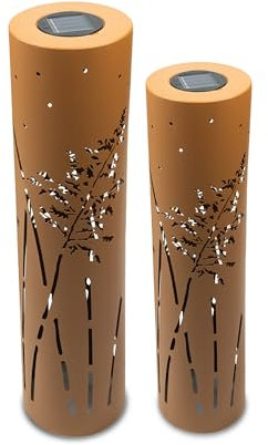 UNUS 2er Set Solarlampen für den Garten 60 cm und 80 cm, mit Pampasgras, Gartenlampen für draußen in Rostbraun, Solarlaterne für den Außenbereich als Gartenbeleuchtung