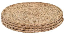 4 Pcs Round Woven Coasters Braided Drink Coasters Natural Rattan Coaster Mug Cup Pads Mats Non Slip Coffee Table Coaster Farmhouse Weave Mats for Dining Table 12cm