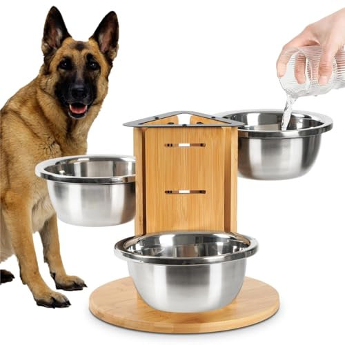 JAZUIHA Erhöhter Futternapf für große Hunde, höhenverstellbar Hundenapf mit 3X Edelstahlschüssel 1400ml, Futterstation 3-Seitig Hundenapfständer