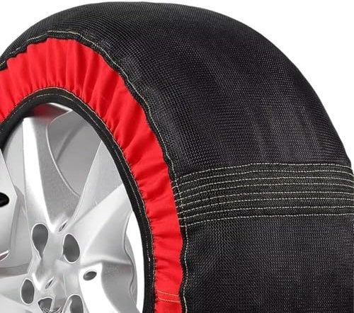 URPIZY 2 Stück Auto Schneeketten Reifensocken Anfahrhilfe Antirutsch Ketten Textil Schneesocken Für PKW SUV Winter Schnee Matsch Eis Schwarz Rot Größen(6001)