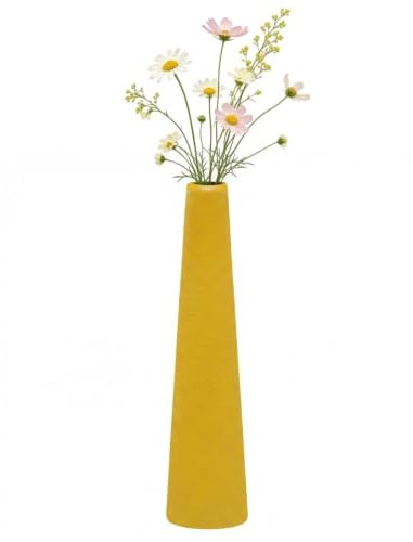 22cm / 8.6inch kleine gelbe Keramik Knospen Vase hohe konische einzelne Stamm Floral Vase dekorative Mittelstück für Heim Hochzeit Büro Schreibtisch und Wohnzimmer