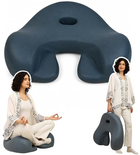 Yogatein AetherForm ortopedisk meditationskudde – trepunkts ergonomisk golvsits med lindring av svanskotan och konturerat stöd för uppmärksamma sittande, yoga och avkoppling (blå, stor)