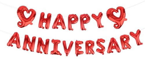 Goktvai Happy Anniversary Ballon Banner, Rot Folie Buchstaben Ballons Schild mit Herz Romantisch Hängend Dekoration für Frauen Männer Paare Liebhaber Partner Hochzeit Zeremonie Jubiläum Party Geschenk