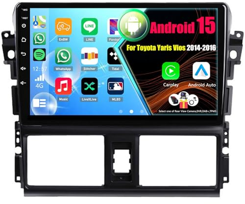 Android 15 Autoradio CarPlay Android Auto per Toyota Yaris Vios 2014-2016, 9 Pollici Car Radio con GPS WiFi Bluetooth FM RDS(8Core(4+64GB))