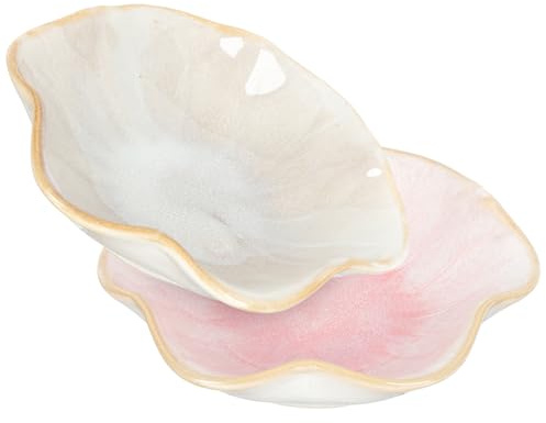 ifundom Lot de 2 Plateaux à Bijoux en Céramique Blanc et Rose Assiettes Porte-Bagues et Vide-Poches Décoratifs Organisateurs Compacts pour Colliers Bracelets et Clés pour Coiffeuse et