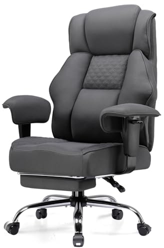GTPLAYER Gaming Stuhl, breiter Bürostuhl aus Hochwertigem Stoff, Ergonomischer PC-Stuhl, Verstellbarer und Drehbarer Schreibtischstuhl mit Fußstütze, 180KG, grau