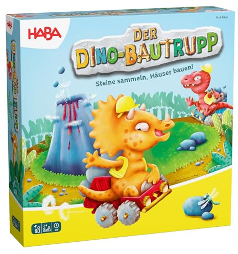HABA Der Dino-Bautrupp – Spannendes 3D-Kinderspiel ab 4 Jahren mit Drehscheibe & Baustellen-Action – Fördert Motorik & erstes Zählen – Für 2–4 Spieler – 2013073001