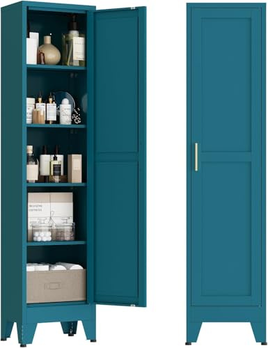 MetaCate lnov Armario de Baño Metálico Alto Delgado con 4 Estantes Ajustables,Estilo Rústico,Armario de Cocina, Baños Pequeños 30x40x170 cm,Minimalista, Azul
