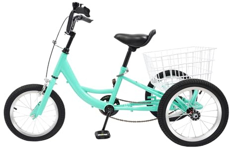 Lightakai 14 Zoll Dreirad für Kinder, Single Speed Cruise Bikes, Stahl Kinderrad Fahrrad, 3-Rad Fahrrad Trike mit Warenkorb, Verstellbare Sitz- und Griffhöhe, für Freizeit, Einkaufen (Hellgrün)