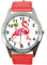 Runde Quarzuhr für Flamingo-Fans, Leder, Rot