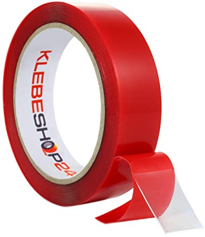 KLEBESHOP24 MONTAGEKLEBEBAND DOPPELSEITIG | Permanent klebend + ablösbar | 5 m auf Rolle | Breite wählbar | Hochtransparent | UV-beständig | Temperaturbeständig | Industrie-Klebeband ~ 25 mm x 5 m