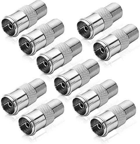 conecto Adapter F-Buchse auf IEC-Koax-Buchse, Antennen-Adapter zwischen F-Stecker für Sat-Kabel und IEC-Stecker für BK und DVB-T (10 Stück)