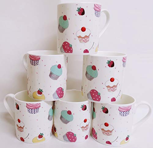 Fairy Cupcakes Mugs Set 6 Fine Bone China Balmoral Cupcakes Cups Hand Decorated in UK