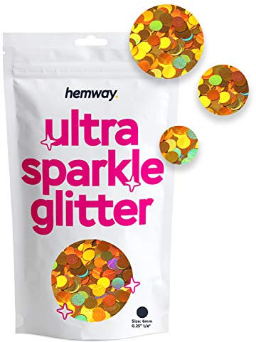 Hemway Ultra Sparkle Glitter - Circle | Gold Holographic Metallic Flake Sequins for Resin & Epoxy Crafts | Craft Supplies for Tumblers, Festival, Hair, Face, Body, Eye & Nail Art Decoration | 50 g