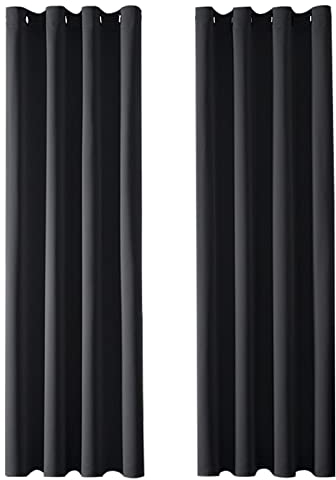 MRTREES Vorhang Blickdicht Gardinen Thermovorhang mit Ösen Verdunklungsvorhang Ösenschal Vorhänge Kurz Modern 260×140cm(H×B) Schwarz 2er Set für Hotels Büros Wohnzimmer Schlafzimmer Kinderzimmer