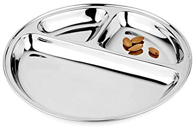 Kanshita's Rasoiware Platos de acero inoxidable con 3 compartimentos, divididos, para almuerzo/cena/bhojan/Thali (1 unidad)