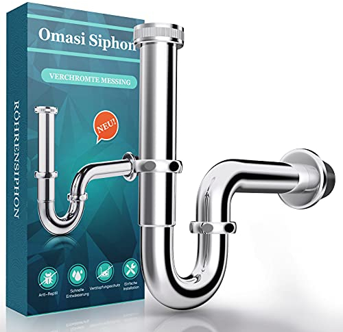 Sifone universale per lavabo, in ottone cromato, con tappo antiodore, 1 1/4 x 32 mm