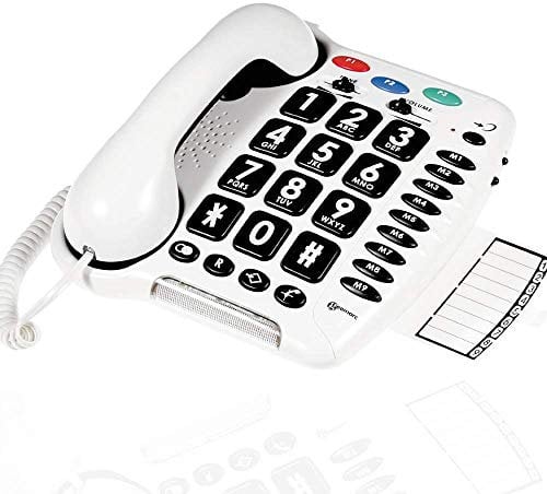 Geemarc CL100- Téléphone filaire senior - Grosses touches - Flash Lumineux - Amplifié +30dB | Compatible avec les Appareils Auditifs - Sonnerie Extra Forte (+80dB) pour personnes agées