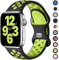Upeak Sport Armband Kompatibel mit Apple Watch Armband 40mm 41mm 38mm 44mm 45mm 49mm 42mm 46mm, Atmungsaktiv Silikon Doppelloch Band für iWatch Ultra SE Series 10 9 8 7 6 5 4 3 2, S, Schwarz/Grün