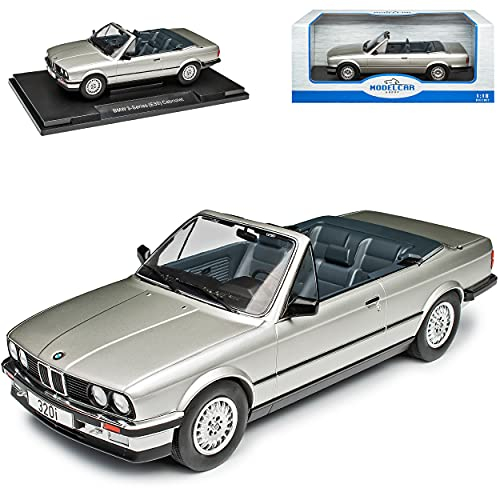 Model Car Group B*M*W 3er E30 320i Cabrio Silber 1982-1994 1/18 Modell Auto mit individiuellem Wunschkennzeichen