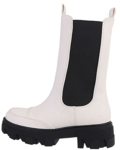 Ital Design Damenschuhe Stiefeletten Plateaustiefeletten, OM5476-1-, Kunstleder, Creme, Gr. 36