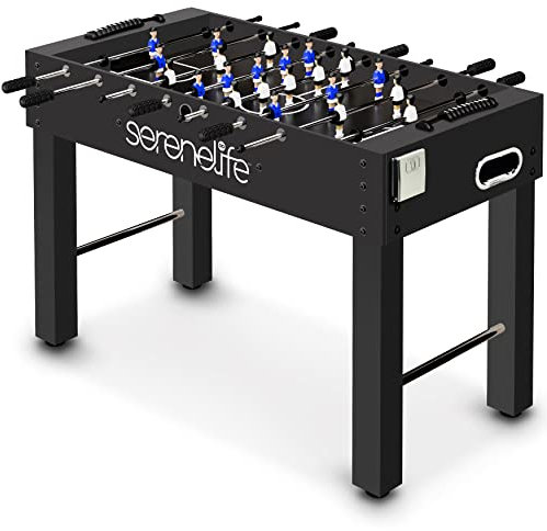 SereneLife Kickertisch – Tischkicker in Turniergröße 122 cm mit 2 Tischkicker Bälle & 2 Getränkehaltern - Idealer Kicker für Kinder & Erwachsene. Perfekt für Spielzimmer, Wohnzimmer oder Hobbyraum.
