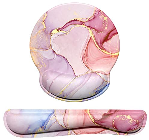 Dapesuom Keyboard Wrist Rest and Mouse Pad with Wrist Support, Memory Foam Wrist Rests for Keyboard and Mouse Set, Ergonomic Wrist Pad with Non Slip Base for Easy Typing & Pain Relief, Pink Marble