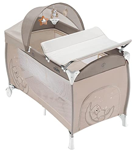 CAM Baby Reisebett Daily Plus | für 0-36 Monate | Teddy Beige | Kinderreisebett inklusive Wickelunterlage und Transporttasche