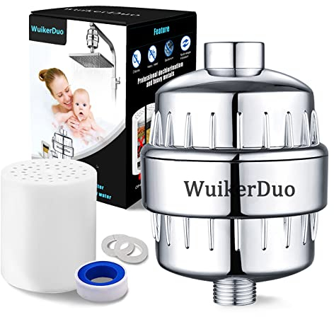 WuikerDuo Filtro Doccia,Filtro Doccia Anticalcare,Filtro Acqua Doccia pour Rimuove i Metalli Pesanti di Calcare e Cloro e Altri Depositi in Acqua Dura, Riduce la Pelle Secca e Pruriginosa Forfora