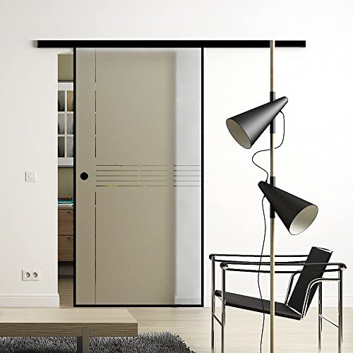 Rahmen-Glas-Schiebetür 650x2050 mm Idea Design Sadora® Slimline-System komplett Laufschiene in Schwarz und Muschelgriffen