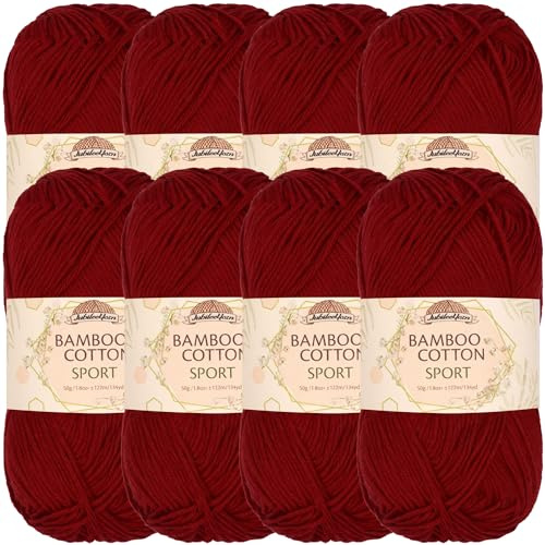 JubileeYarn Bamboo Cotton Sport Yarn - 50g/Skein - Red Hot Red - 8 Balls
