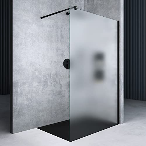 Mai & Mai Paroi de Douche 140x200 Douche à L'italienne Opaque avec Profilé Noir BR1VS Pare-douche en Verre Trempé 8mm Revêtement Nano Easy Clean