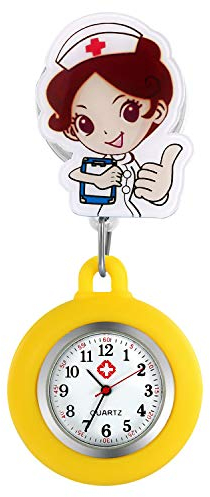 Avaner Krankenschwesteruhr Cartoon Taschenuhr mit Clip Silikon Schwesteruhr Kitteluhr FOB Uhr Pflegeruhr Anlog Quarzuhr für Arzt Doktor Krankenschwester Medical