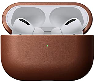 NOMAD Modern Leather Case für Airpods Pro | Robuste Schutzhülle aus Polycarbonat und Echtleder | Gummierte TPE-Bumper | Airpods Pro 2 | EnglishTan